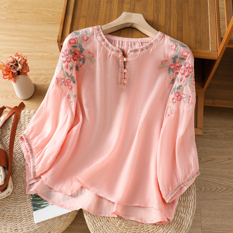Summer Linen Clothing For Women - 중국 스타일 여성 의류 블라우스 빈티지