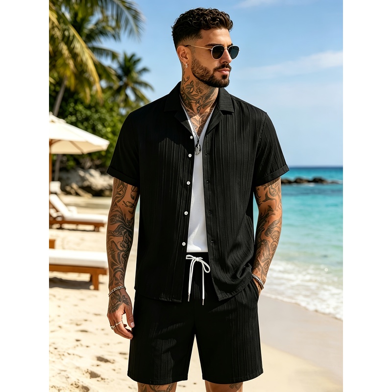 Summer Vacation Clothing Men - 2남성용 여름 캐주얼 수트 세트, 쿠반
