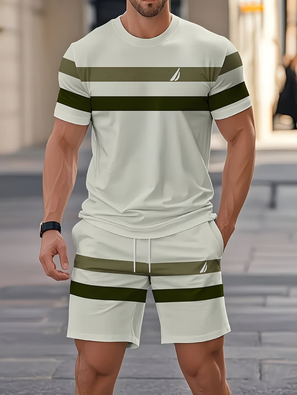 Summer Clothing Men Fashion - 남성 여름 세트 재미있는 3D 스트라이프