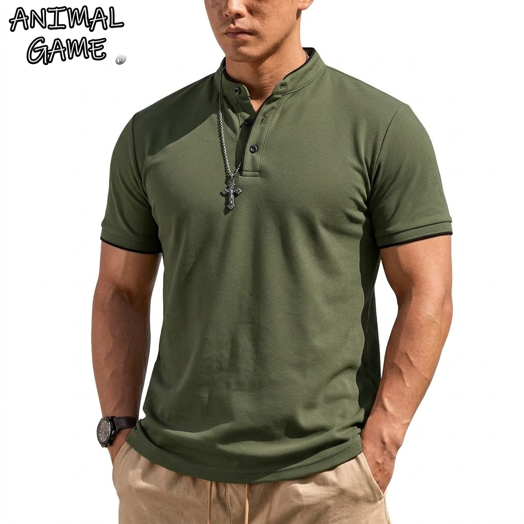 Summer Hiking Clothing - 여름 반팔 헨리 셔츠 남성용 버튼