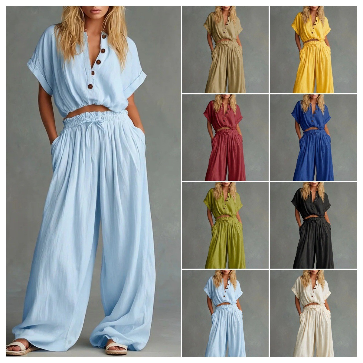 여성용 블라우스 2종 세트, 캡 슬리브 V넥 크롭 블라 - Crop Blouse Linen 리뷰 및 가격