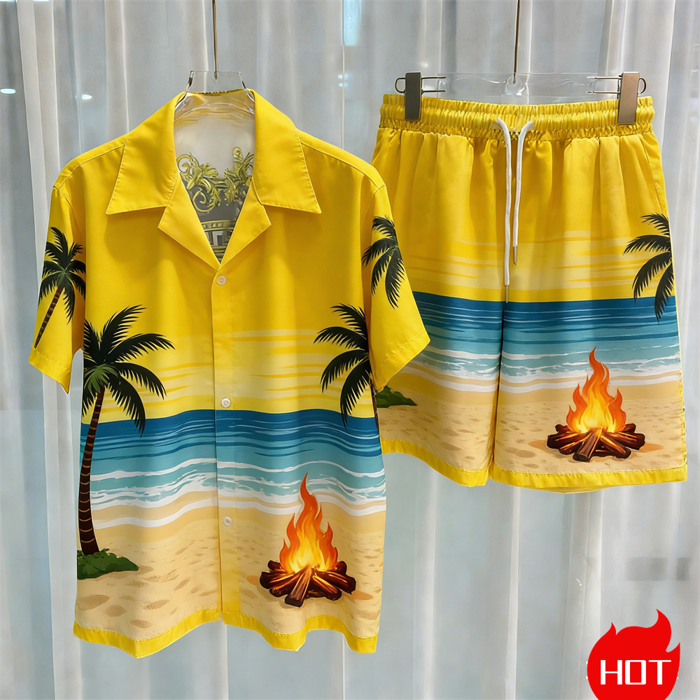 여름 남성 셔츠 세트 3D 코코넛 나무 폴리에스터 투피 - Summer Vacation Clothing Men 리뷰 및 가격