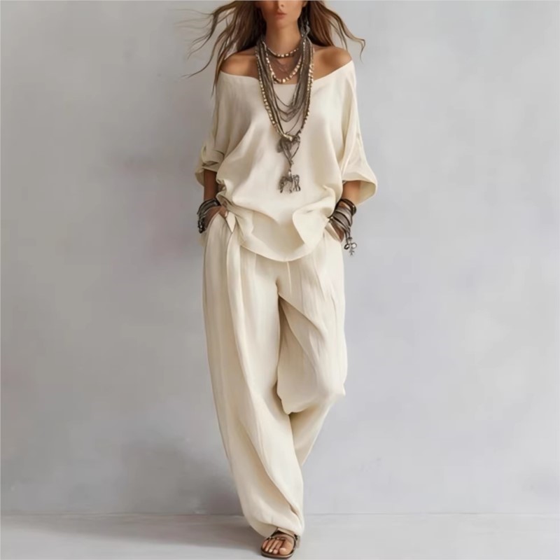 여름 신상 캐주얼 루즈핏 린넨 여성 투피스 세트 7부  - Summer Linen Clothing For Women 리뷰 및 가격