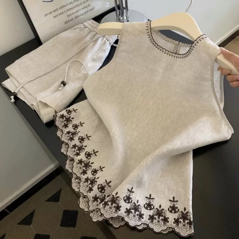 심플한 올드머니 스타일 면과 린넨 중공업 자수 레이스  - Summer Linen Clothing For Women 리뷰 및 가격