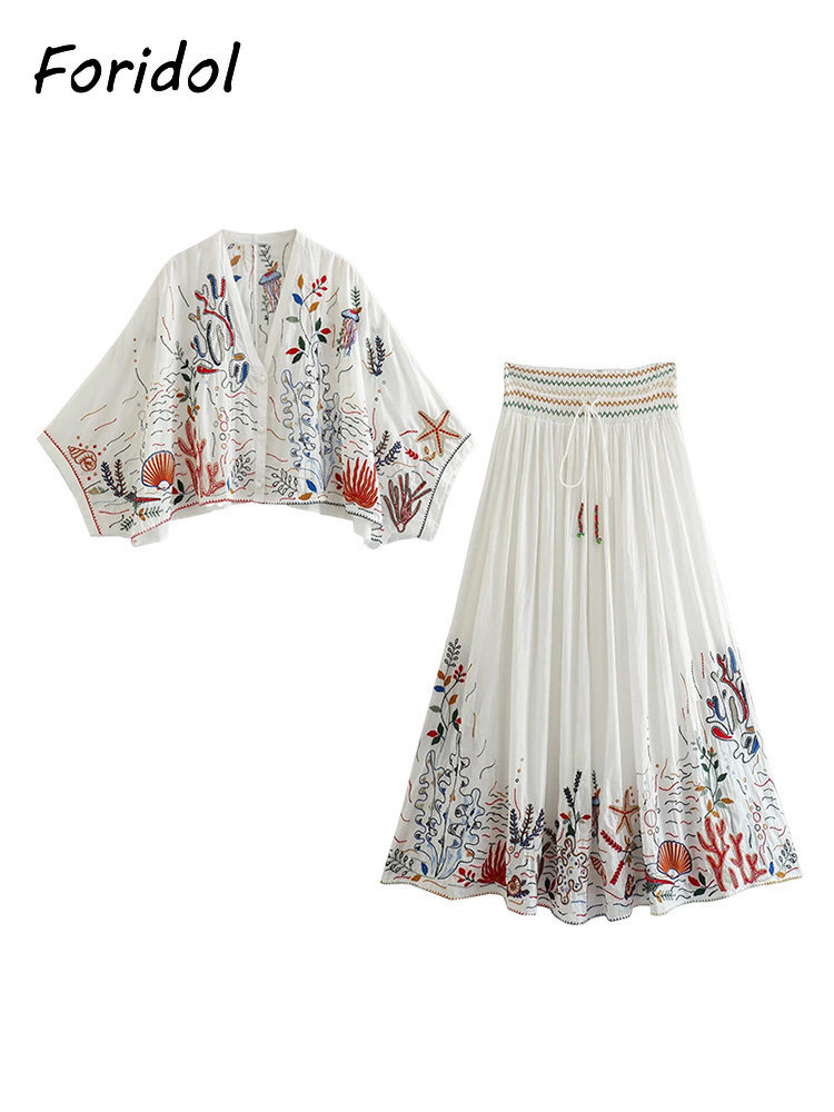 Foridol 해양 생물 자수 배트 윙 슬리브 맥시 스 - Summer Linen Clothing For Women 리뷰 및 가격