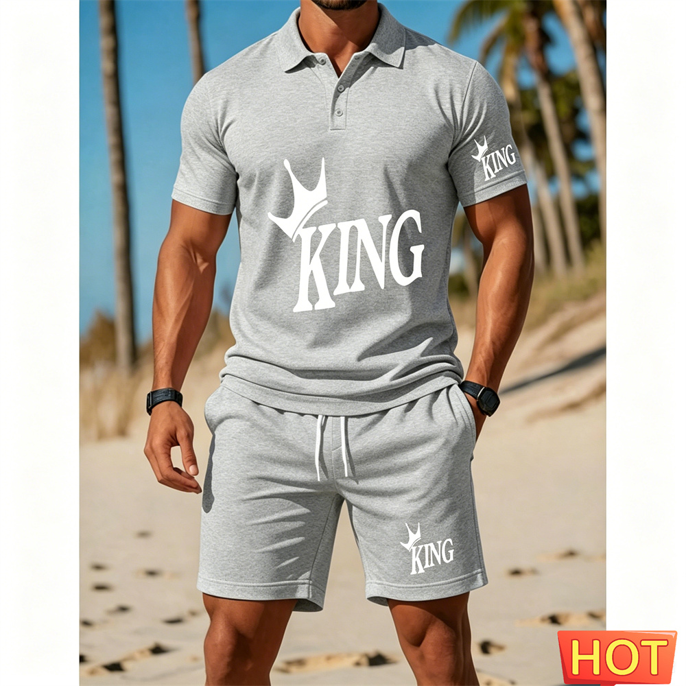 남성 반팔 수트 세트 - 투피스 세트 패션 레터 KIN - Summer Vacation Clothing Men 리뷰 및 가격