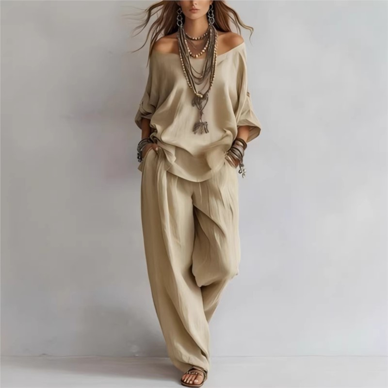여성 투피스 7부 소매 탑 원숄더 와이드 팬츠 2026 - Summer Linen Clothing For Women 리뷰 및 가격