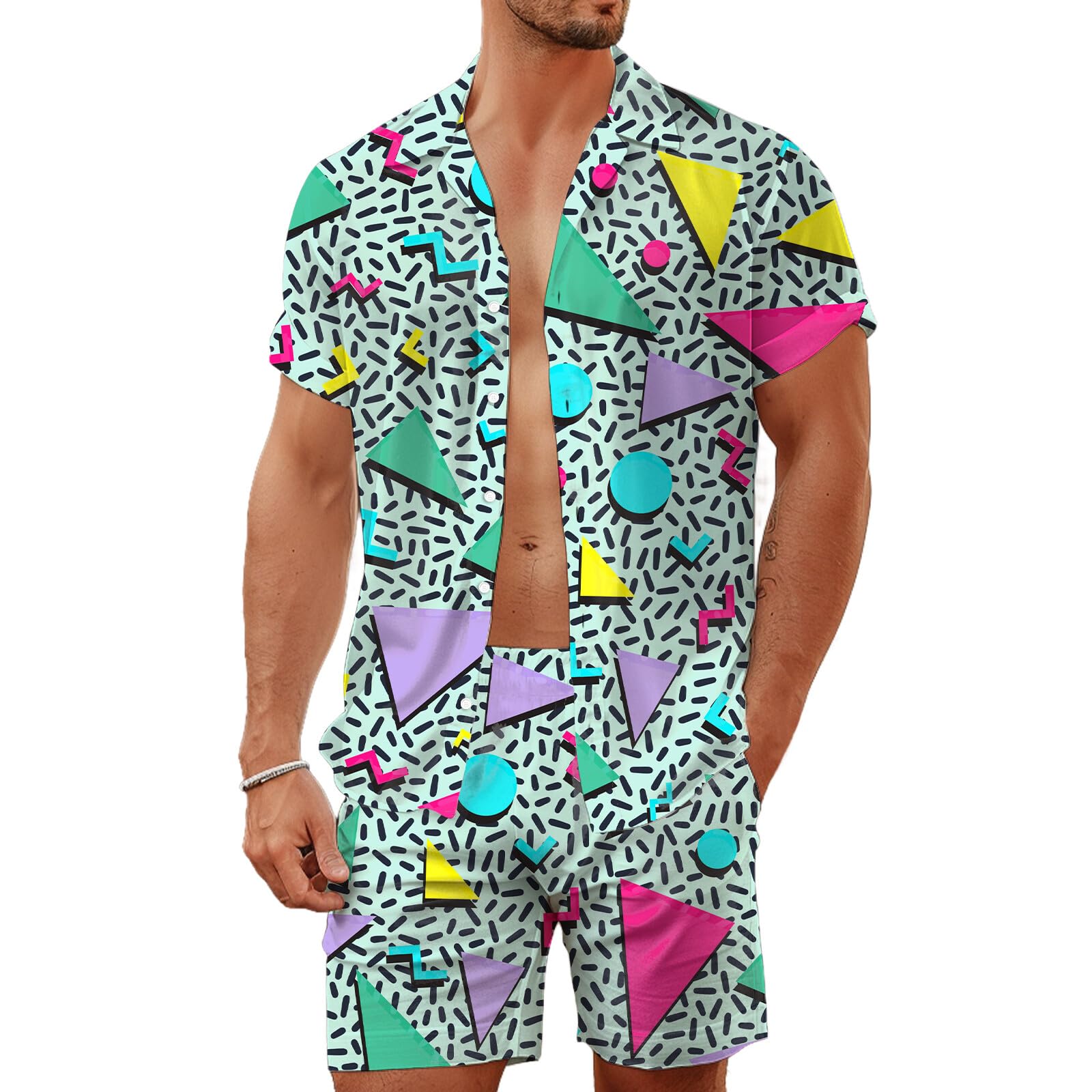 여름 불규칙 기하학 3D 프린트 남성 셔츠 세트 패션  - Summer Clothing Men Fashion 리뷰 및 가격