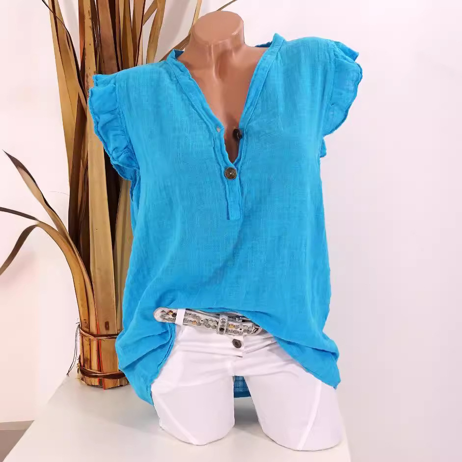 블라우스 여성 2026 캐주얼 여름 V넥 단색 면마 린 - Summer Linen Clothing For Women 리뷰 및 가격
