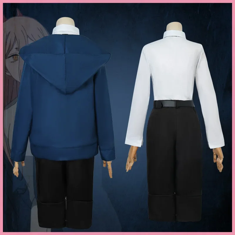파워 코스프레 체인소맨 의상 블루 재킷 가발 뿔 머리핀 - Summer Vacation Clothing Men 리뷰 및 가격