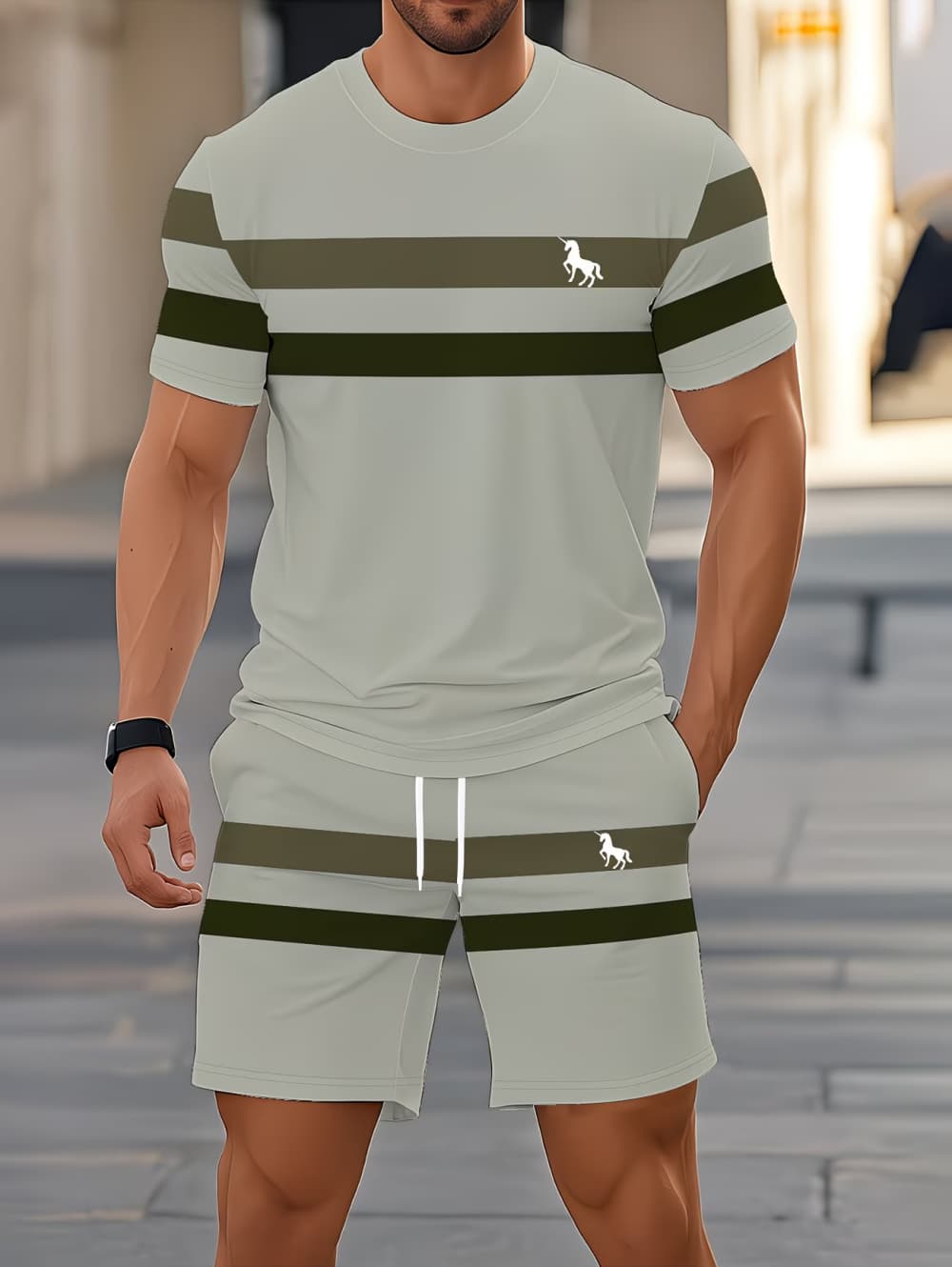 남성 여름 세트 재미있는 3D 스트라이프 프린트 반팔  - Summer Clothing Men Fashion 리뷰 및 가격