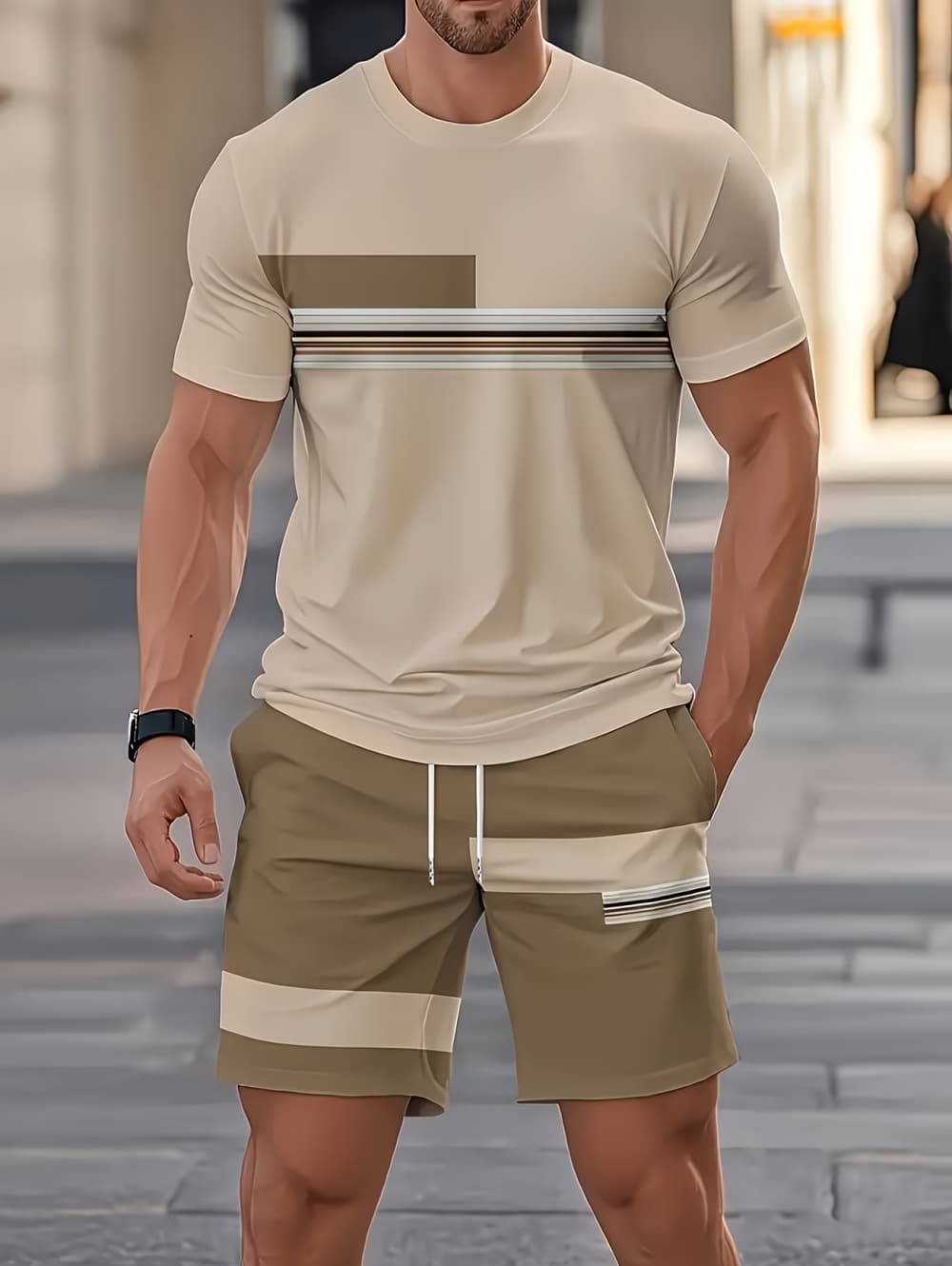 남성 여름 세트 재미있는 3D 스트라이프 프린트 반팔  - Summer Clothing Men Fashion 리뷰 및 가격