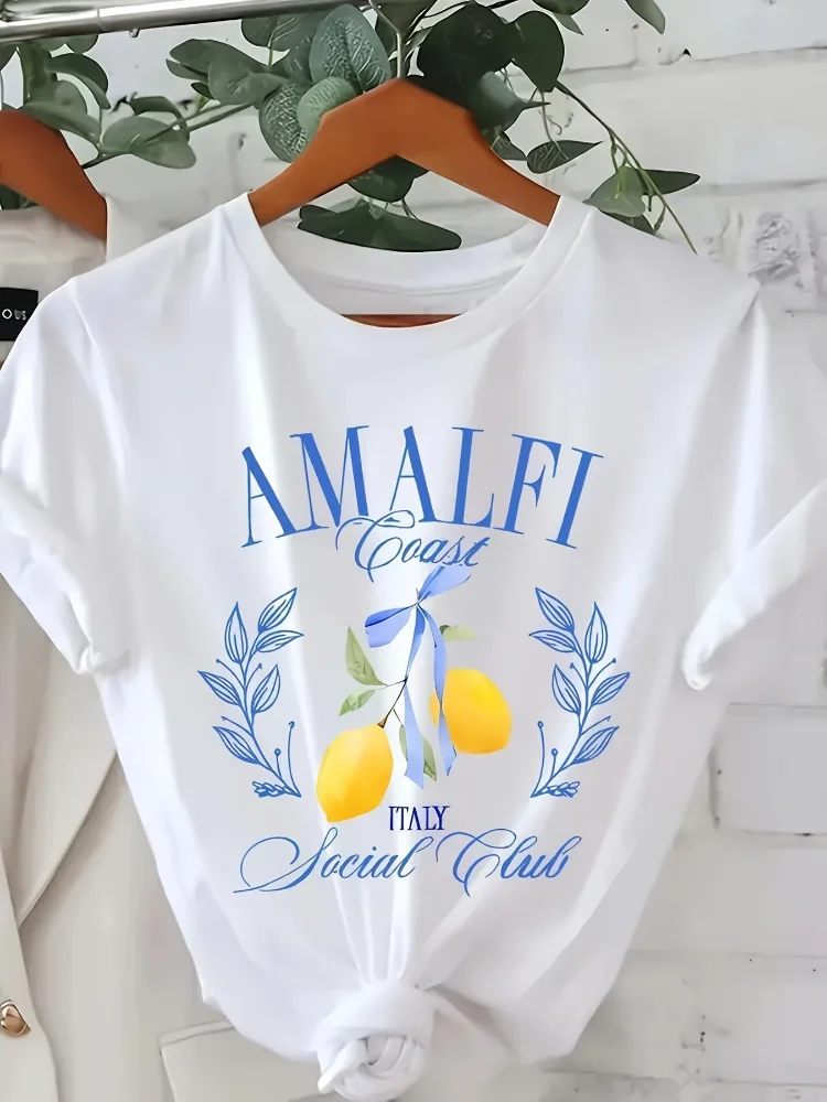 레몬 프린트 티셔츠 반팔 크루넥 캐주얼 탑 여름 및 봄 - Summer Clothing Aesthetic 리뷰 및 가격
