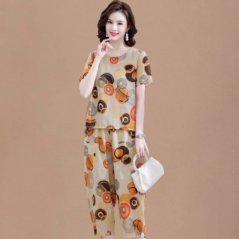 여름용 반팔 티셔츠 세트, 어머니 코튼 린넨 정장, 중 - Summer Linen Clothing For Women 리뷰 및 가격