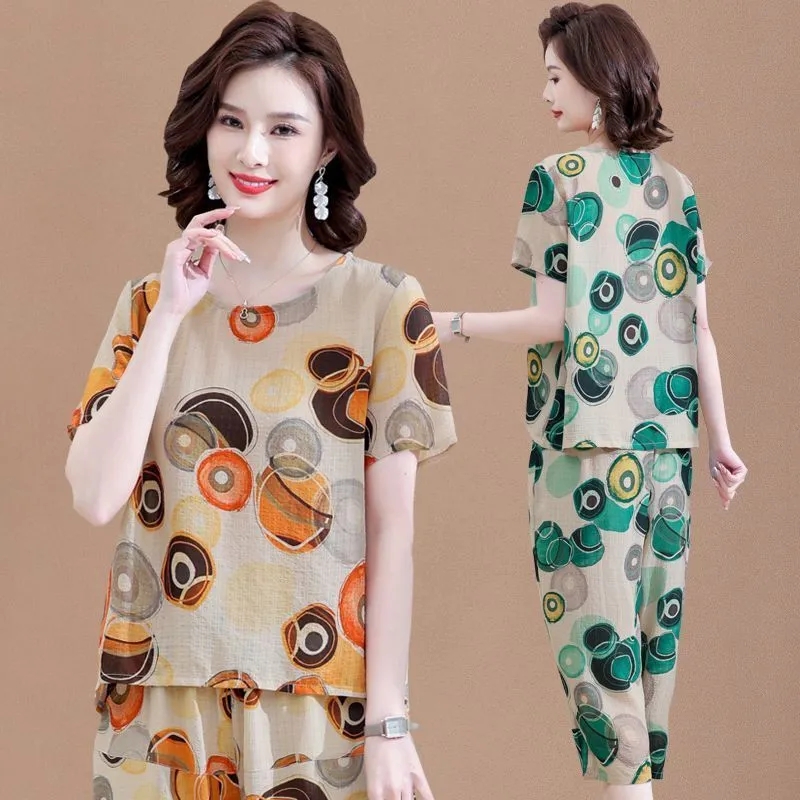 여름용 반팔 티셔츠 세트, 어머니 코튼 린넨 정장, 중 - Summer Linen Clothing For Women 리뷰 및 가격