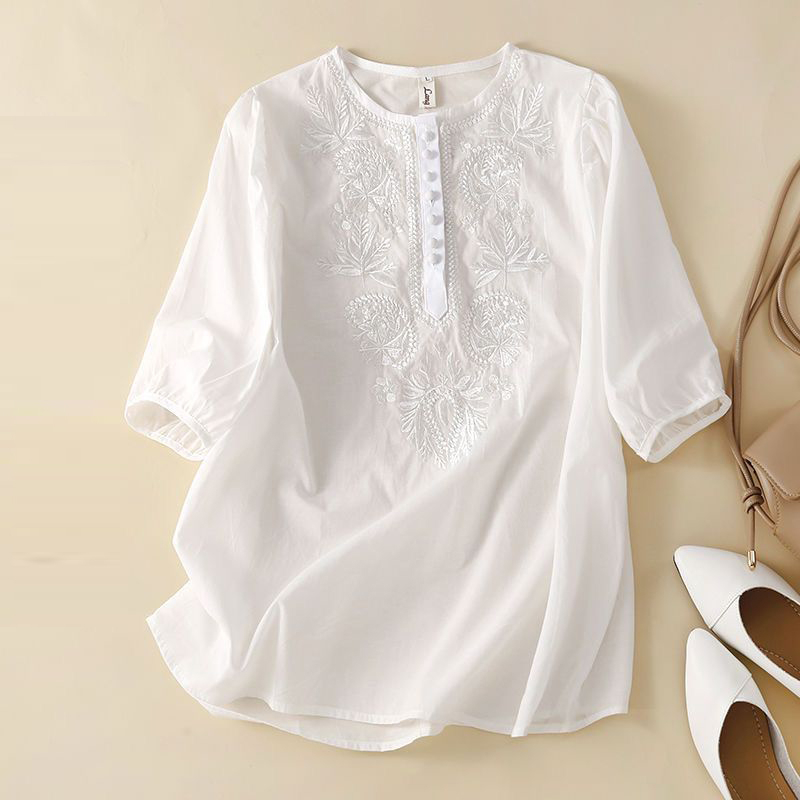 여성용 빈티지 에스닉 스타일 자수 코튼 린넨 블라우스, - Summer Linen Clothing For Women 리뷰 및 가격