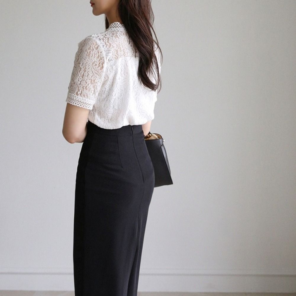 우아하고 달콤한 반팔 레이스 셔츠 루즈핏 시크 레이스  - Crop Blouse Linen 리뷰 및 가격