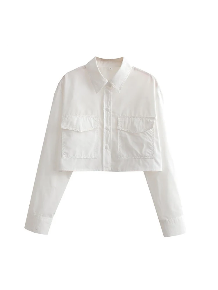 여성 패션 주머니가있는 느슨한 자른 포플린 셔츠 빈티지 - Crop Blouse Linen 리뷰 및 가격