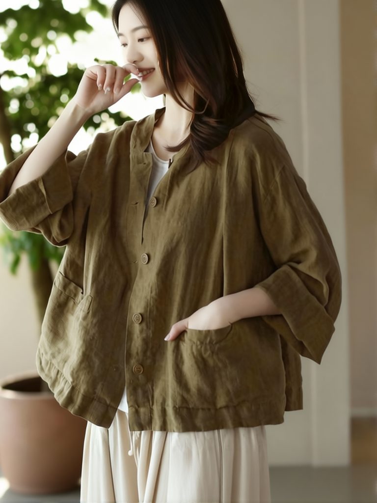 빈티지 코튼 린넨 후드 크롭 셔츠 여성용 루즈 캐주얼  - Crop Blouse Linen 리뷰 및 가격