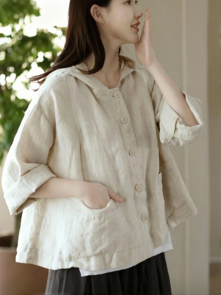 빈티지 코튼 린넨 후드 크롭 셔츠 여성용 루즈 캐주얼  - Crop Blouse Linen 리뷰 및 가격