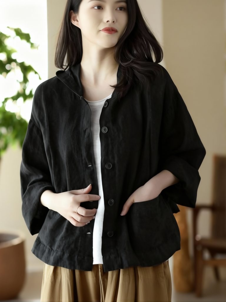 빈티지 코튼 린넨 후드 크롭 셔츠 여성용 루즈 캐주얼  - Crop Blouse Linen 리뷰 및 가격